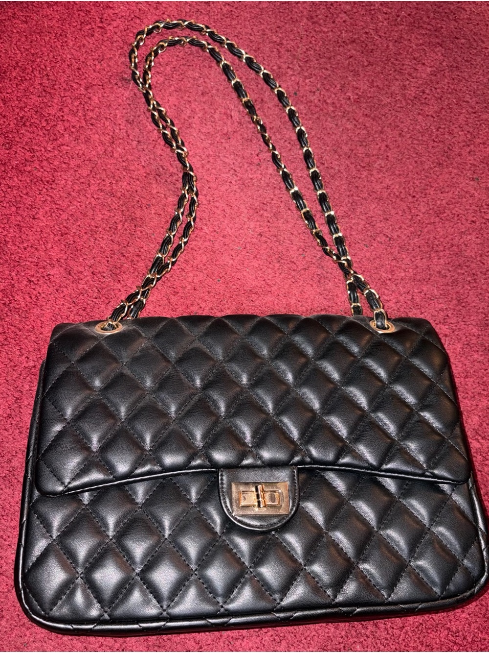 Black Quilted Chain Shoulder Bag - Women